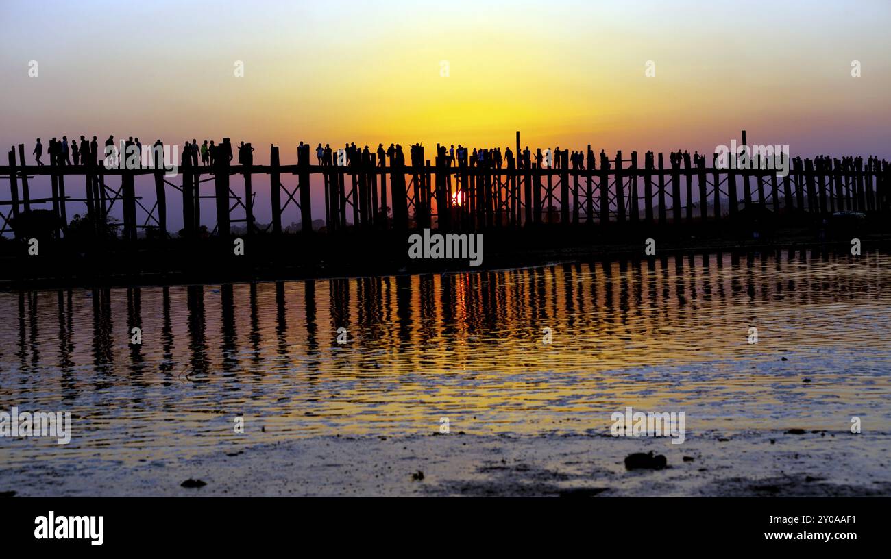 U Bein bridge at Taungmyo Lake near Amarapura in Myanmar Stock Photo ...