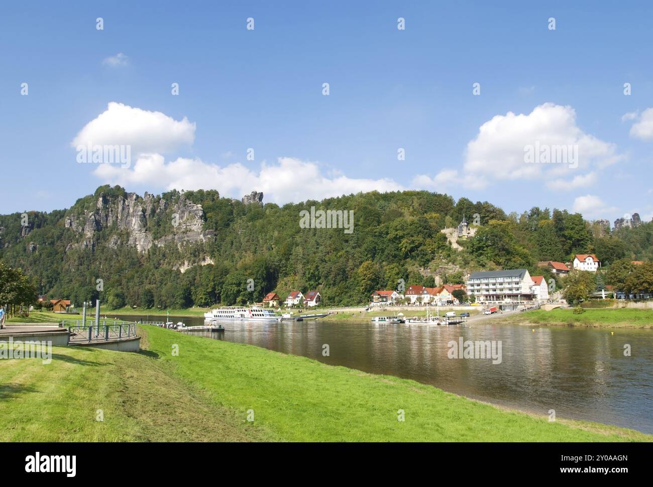 Autumn 2010, rathen with the elbe and bastei rocks Stock Photo