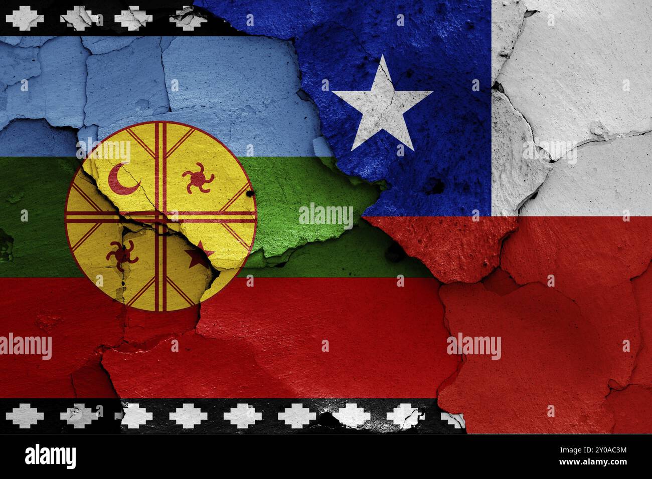 Flags of Mapuche and Chile painted on cracked wall Stock Photo - Alamy
