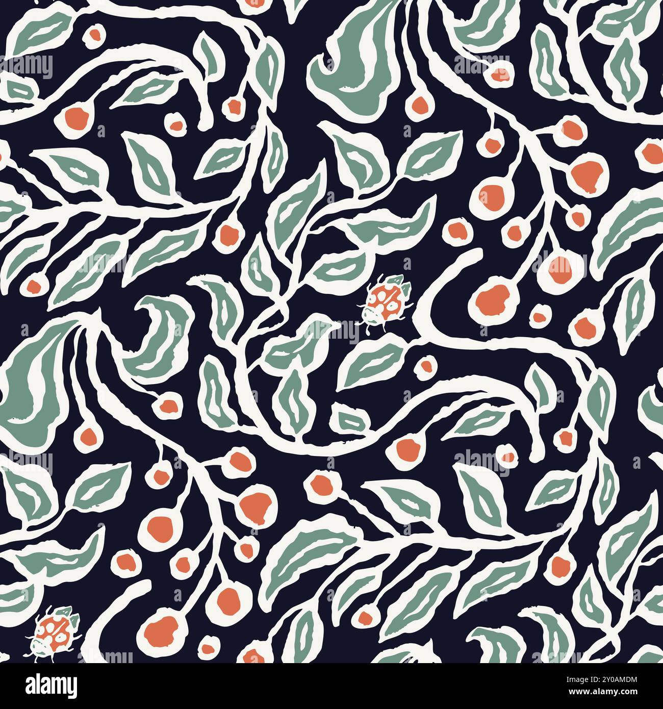 Inky brush strokes floral seamless pattern Stock Vector