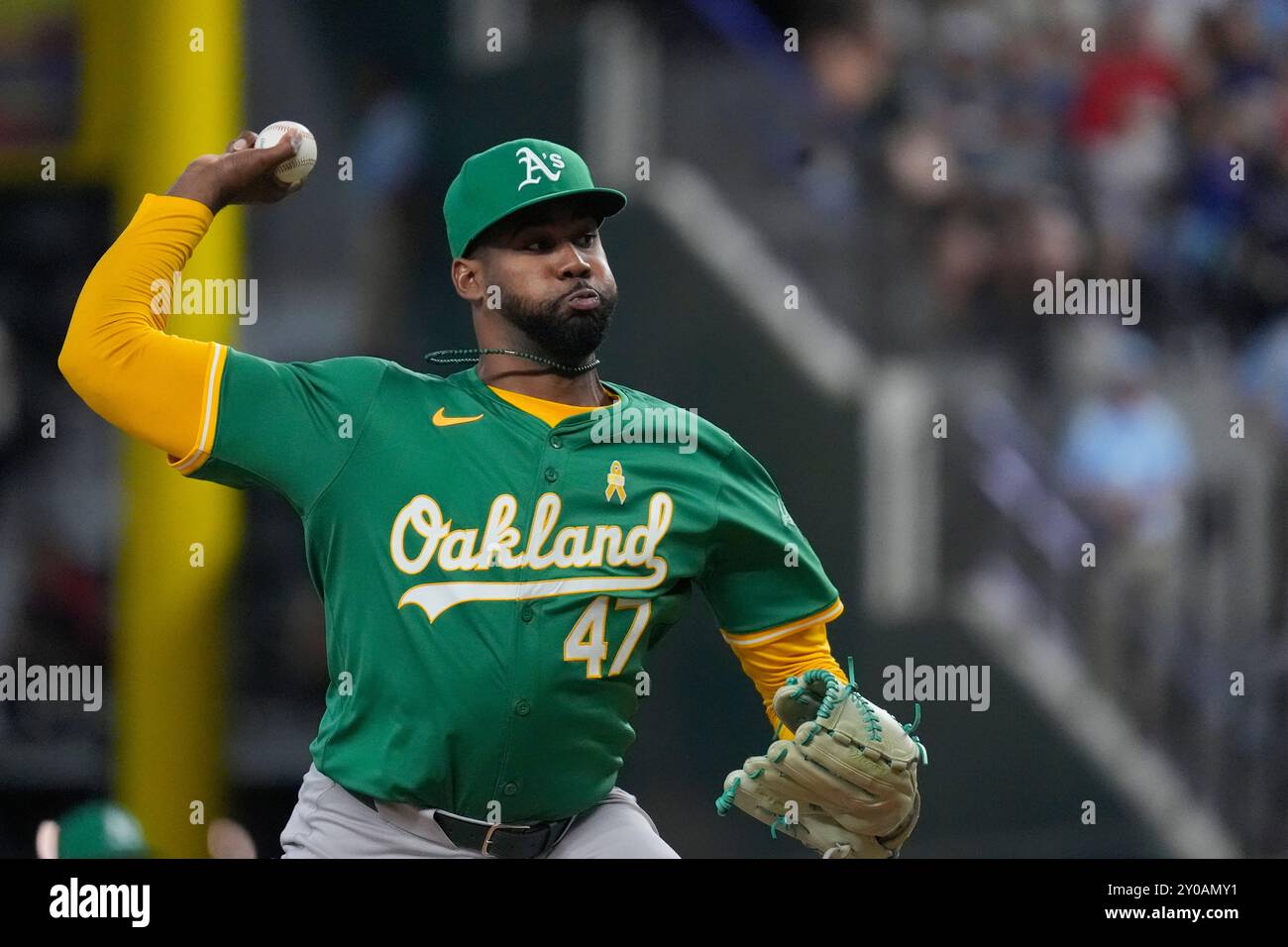 Oakland Athletics pitcher Michel Otañez (47) throws during a