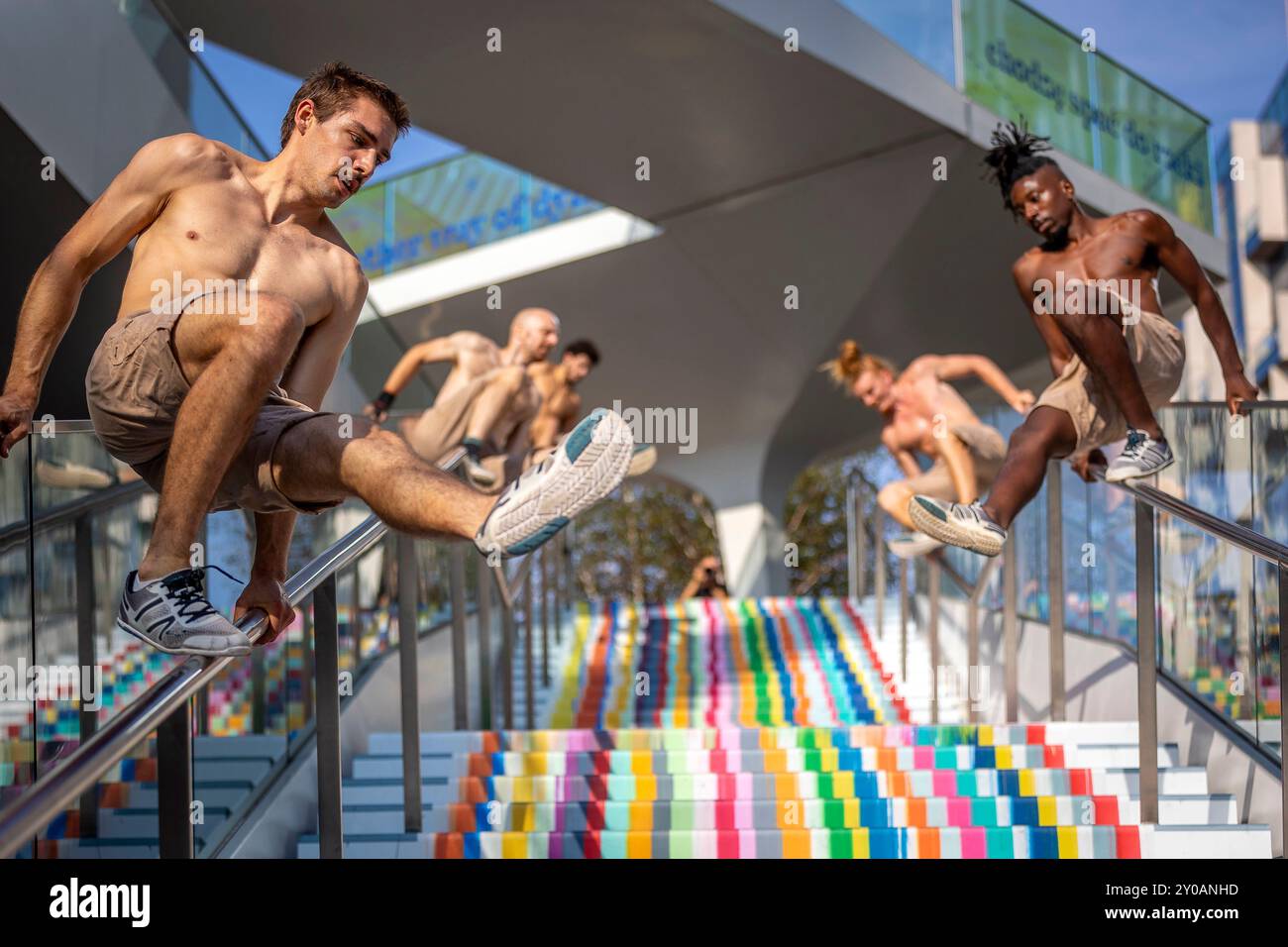 Greenwich Peninsula, London, UK. 1st September 2024. Presented By Cie Lézard Bleus. The performance receives its UK premiere at GDIF in a celebration of creativity, mutual support and limitless possibility.  Abdullah Bailey/Alamy Live News Stock Photo