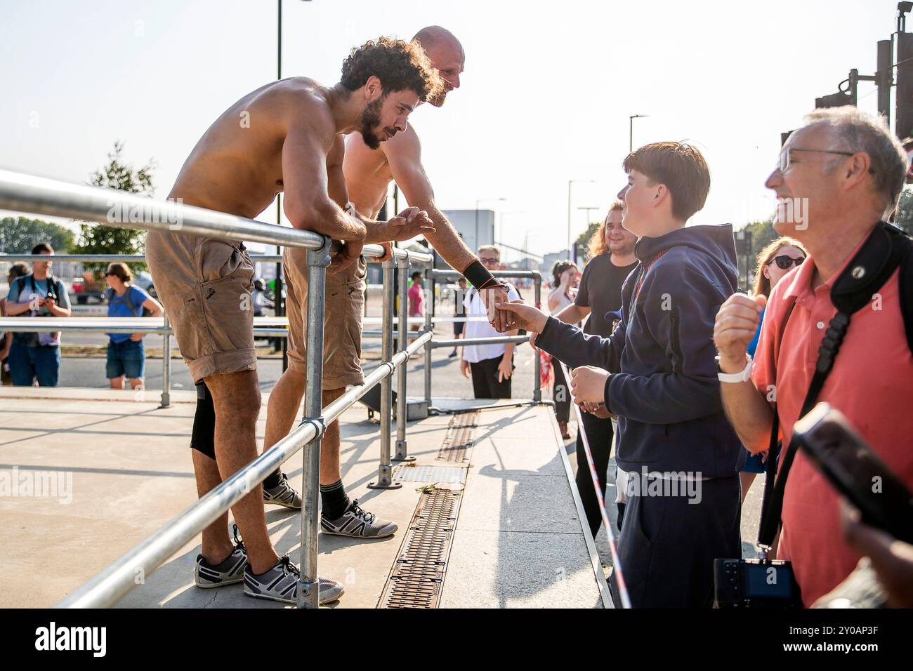 Greenwich Peninsula, London, UK. 1st September 2024. Presented By Cie Lézard Bleus. The performance receives its UK premiere at GDIF in a celebration of creativity, mutual support and limitless possibility.  Abdullah Bailey/Alamy Live News Stock Photo