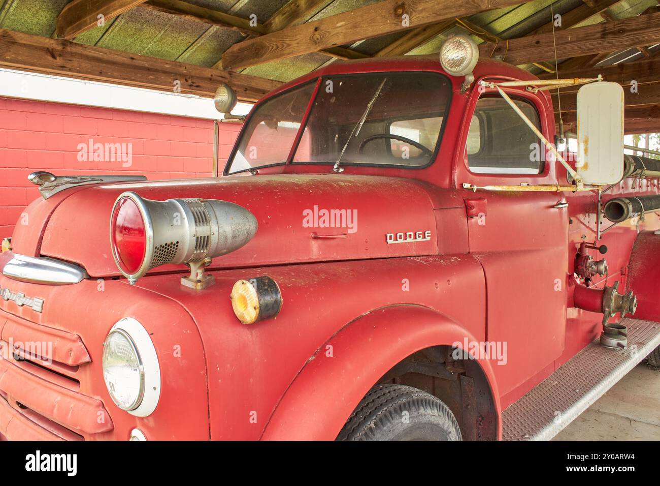 Vintage Dodge fire engine built by Peter Pirsch and Sons Co, Wisconsin, USA, 1948-1949. On display in town near the towns Fire Department building! Stock Photo