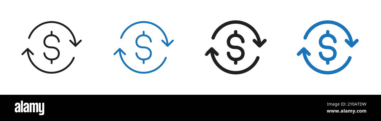 Currency exchange linear vector graphics sign or symbol set for web app ui Stock Vector