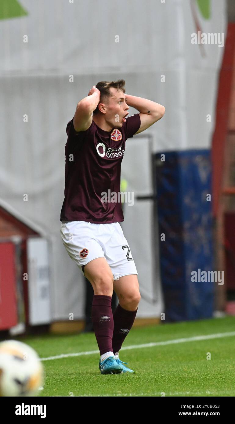 Tynecastle Park Edinburgh.Scotland.UK.1st Sept 24 William Hill Scottish Premiership match Heart of Midlothian vs Dundee Utd .James Penrice of Hearts Credit: eric mccowat/Alamy Live News Stock Photo