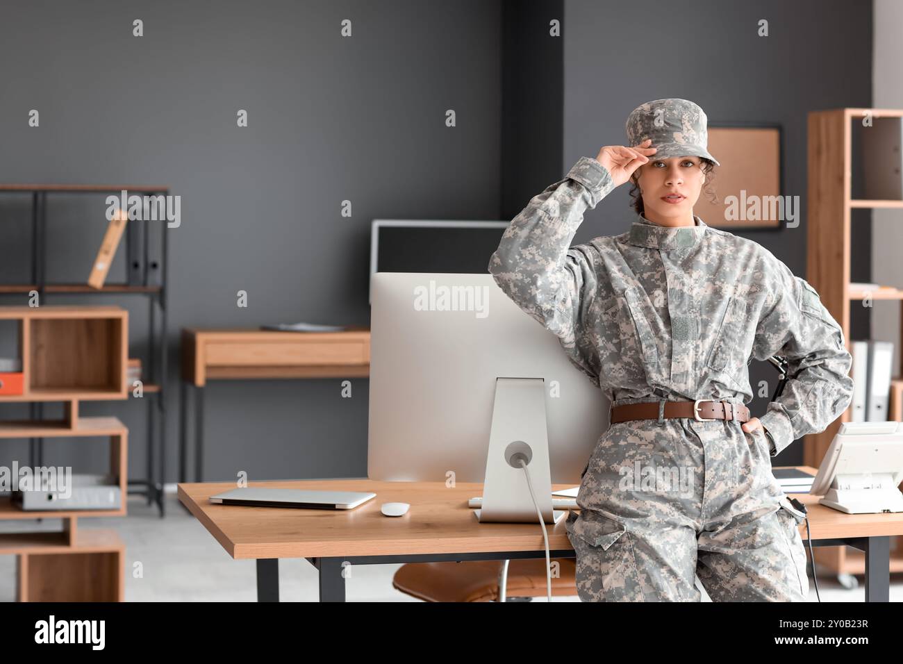 Portrait of female African-American soldier at headquarters Stock Photo ...