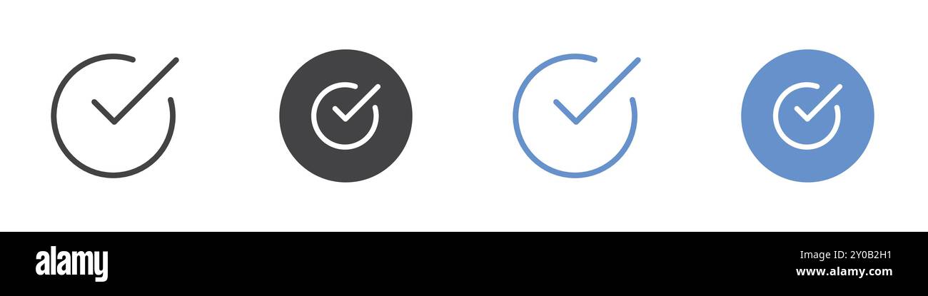 Approved icon Flat set in black and white color outline vector mark ...