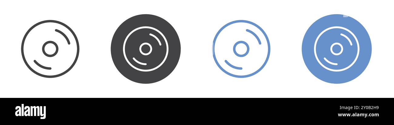 CD icon Flat set in black and white color outline vector mark Stock ...