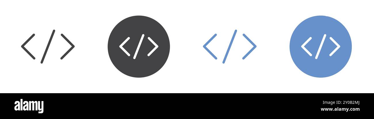 Coding icon Flat set in black and white color outline vector mark Stock Vector