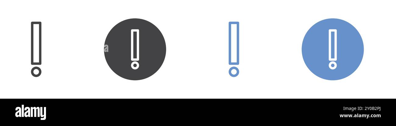 exclamation mark icon Flat set in black and white color outline vector ...