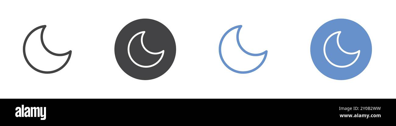 Moon icon Flat set in black and white color outline vector mark Stock ...