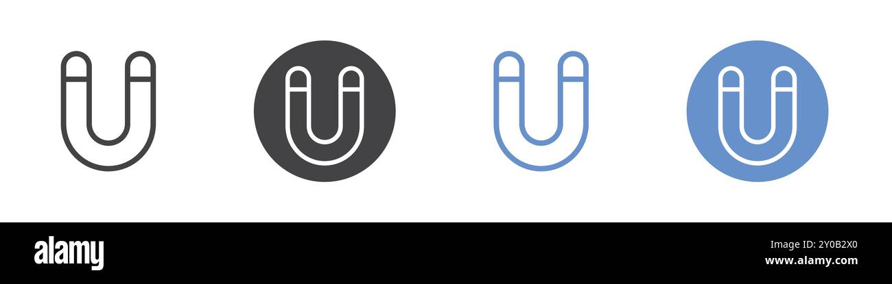 Magnet icon Flat set in black and white color outline vector mark Stock ...