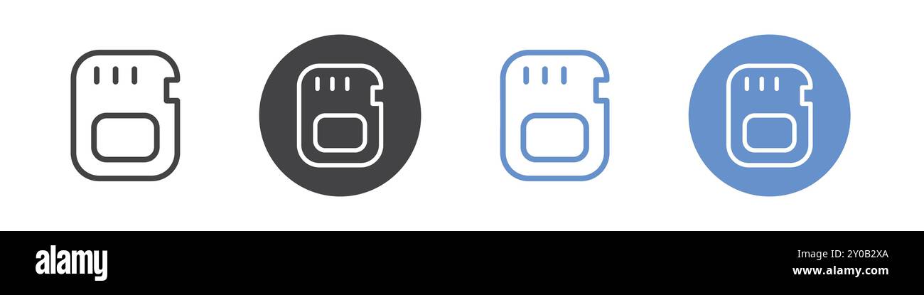 Memory card icon Flat set in black and white color outline vector mark ...