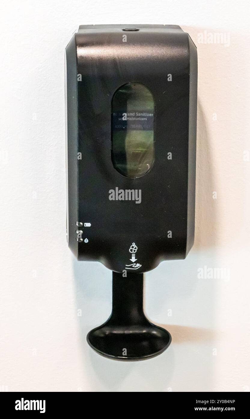 Automatic hand sanitizer station for public use Stock Photo