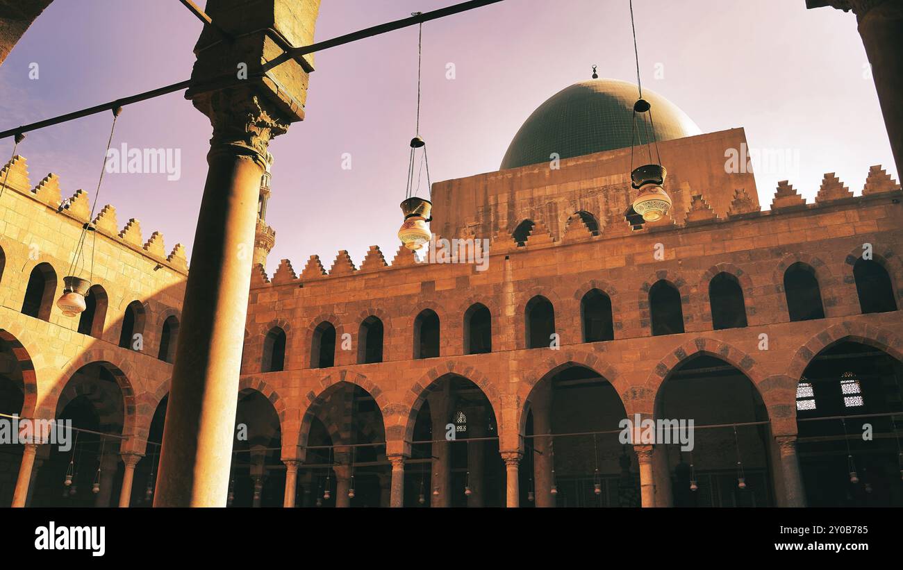 A view of the dome and pillars of the  Al Nasir Muhammad Mosque, built by the Mamluk sultan Al Nasr Mohammed in 1318 at the Citadel of Saladin in Islamic Cairo,Egypt Stock Photo