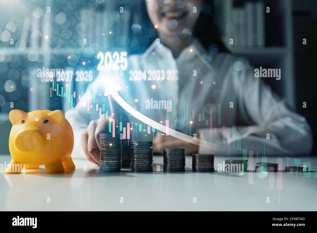 Business Growth Concept with Stacked Coins, Piggy Bank, and Financial ...
