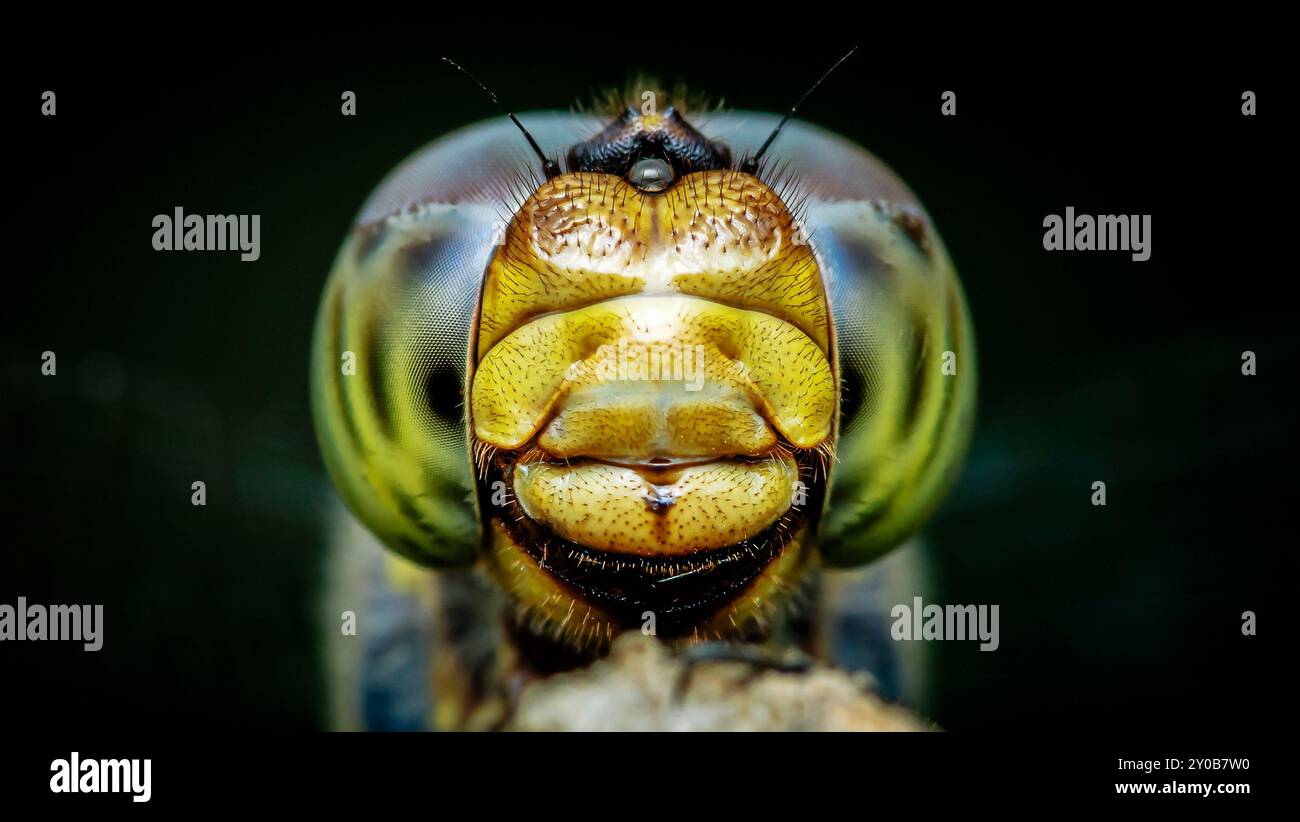 Dragon fly, Eyes extreme focus. Stock Photo