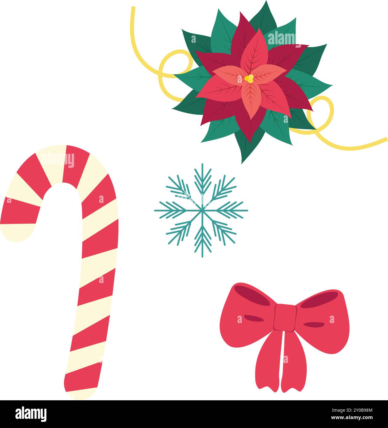 Decorative elements Christmas set Candy Cane, red bow, snowflake ...