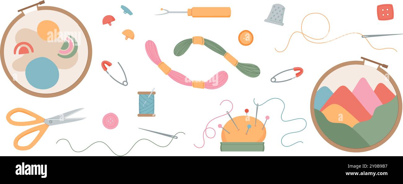Sewing Tools and Embroidery Supplies Kit Stock Vector Image & Art - Alamy
