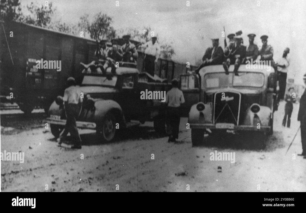 Romanian guards in trucks arrive in Targu-Frumos, where the Iasi ...