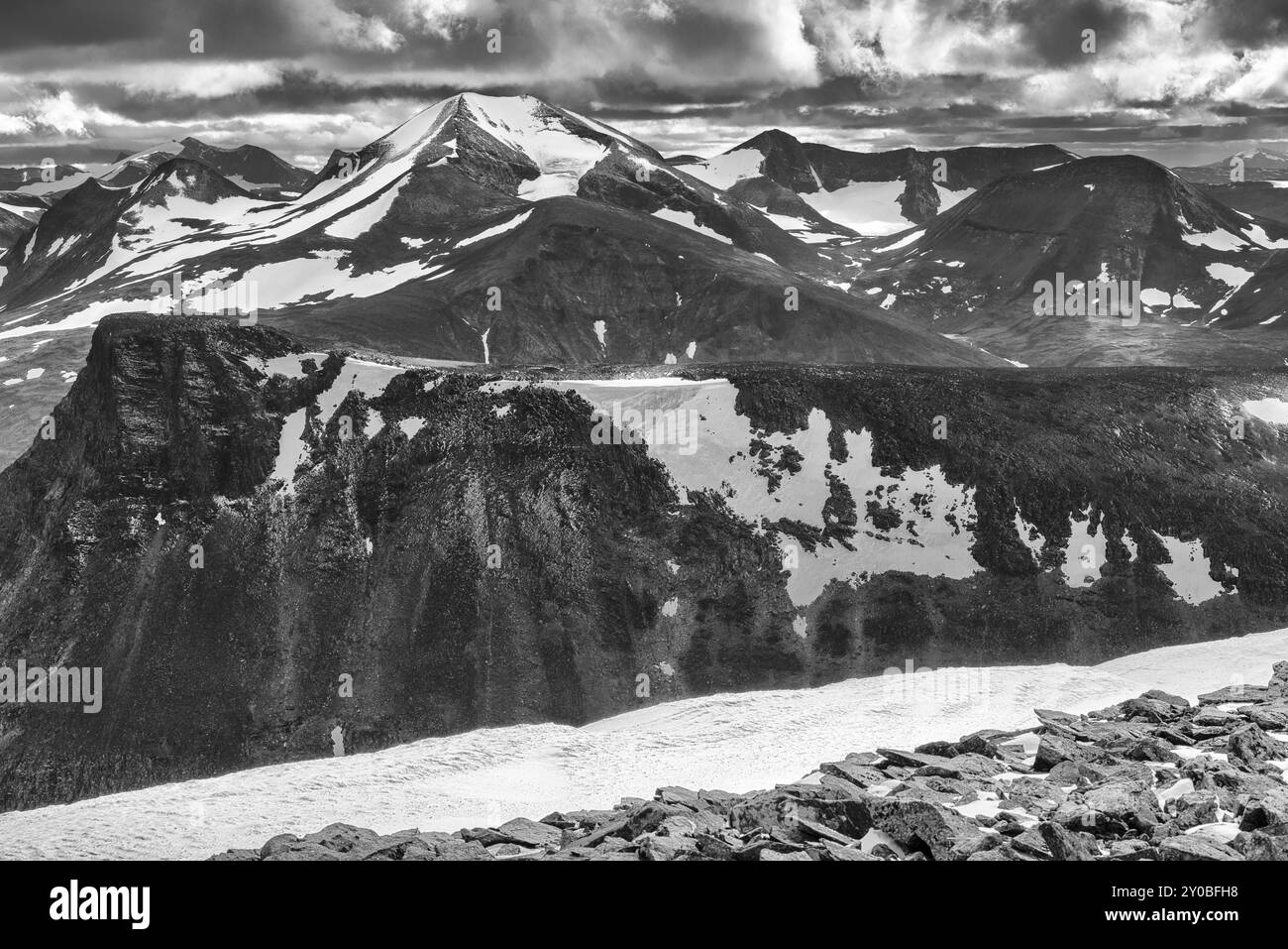 View from the Abisko Alps to Mount Katotjakka, Norrbotten, Lapland, Sweden, July 2013, Europe Stock Photo