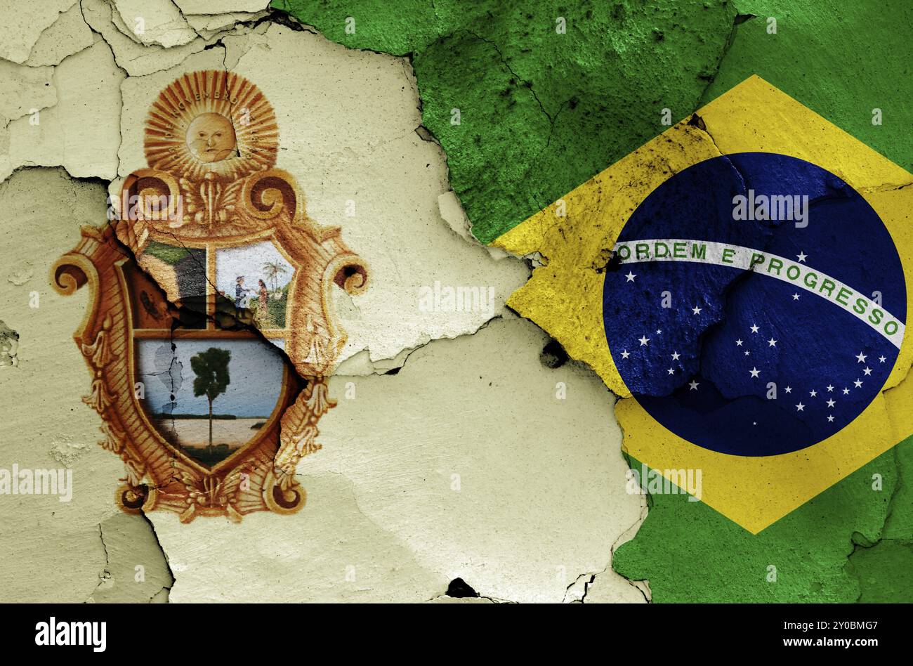 Flags of Manaus and Brazil painted on cracked wall Stock Photo - Alamy