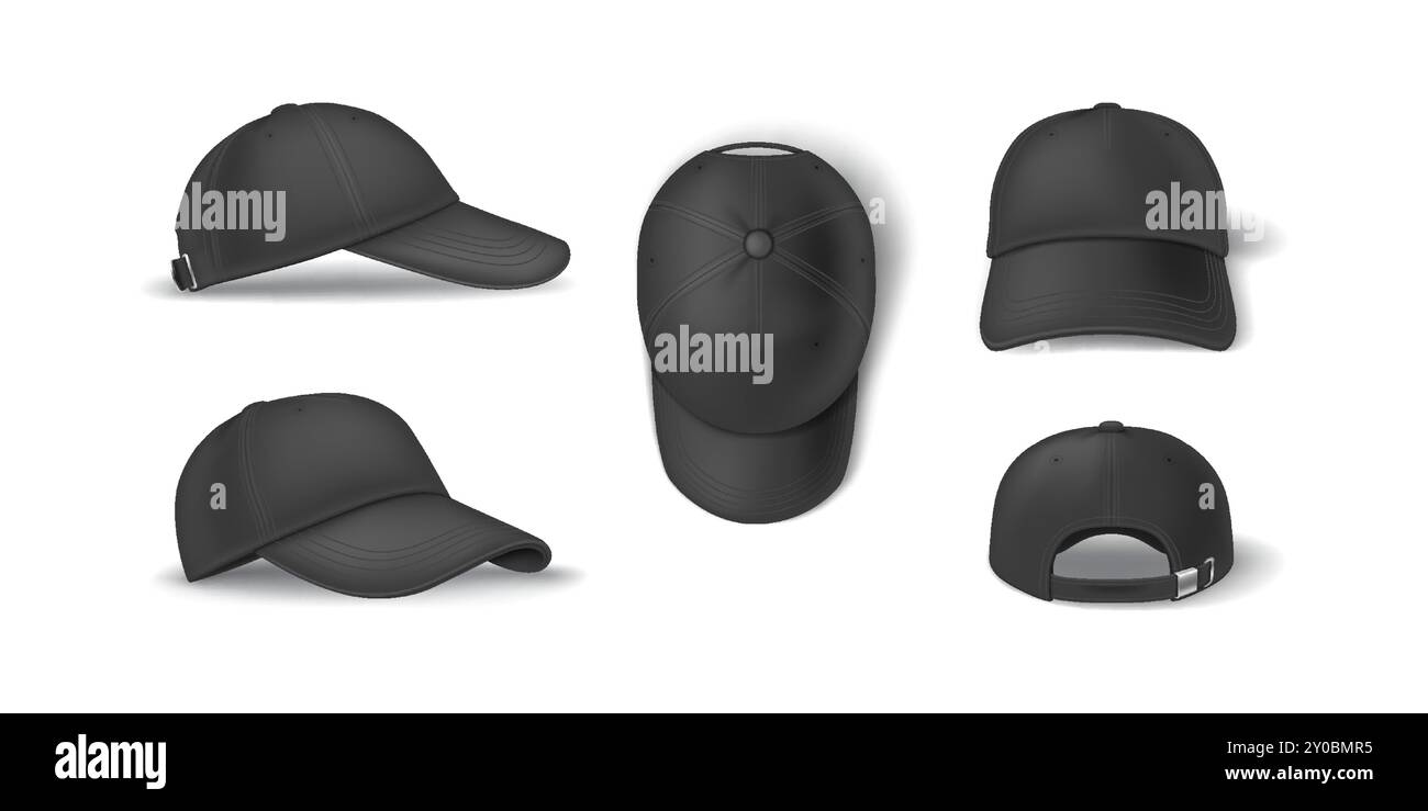 Casual dark baseball cap mockup format reasonable vector outline set ...