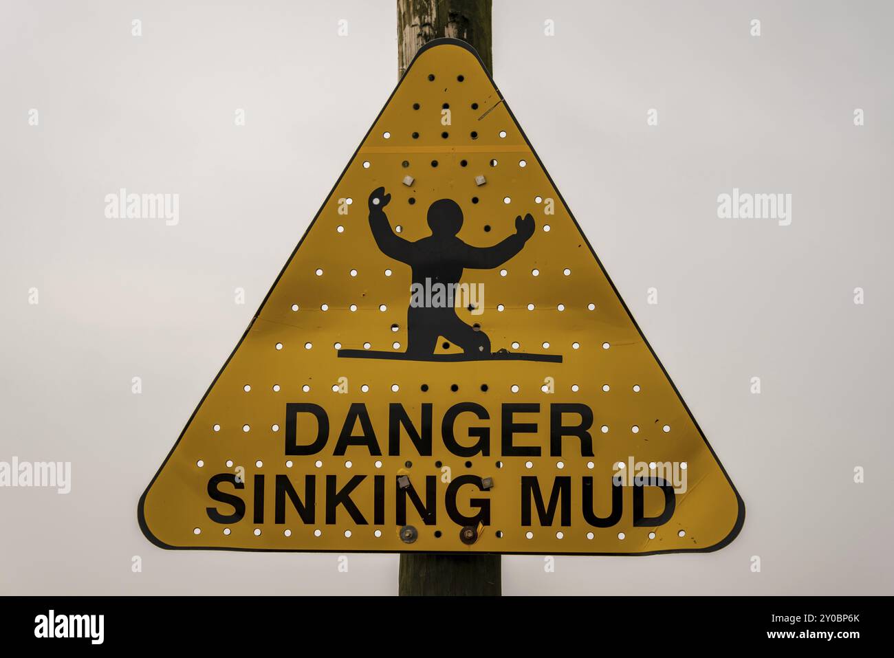 Sign: Danger Sinking Mud, seen on the beach of Weston-super-Mare, North Somerset, England, UK Stock Photo