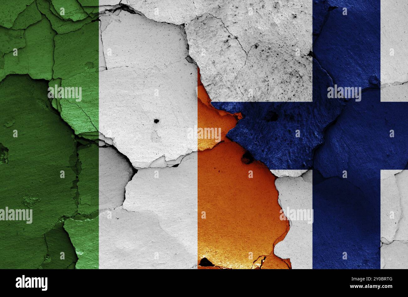 Flags of Ireland and Finland painted on cracked wall Stock Photo - Alamy