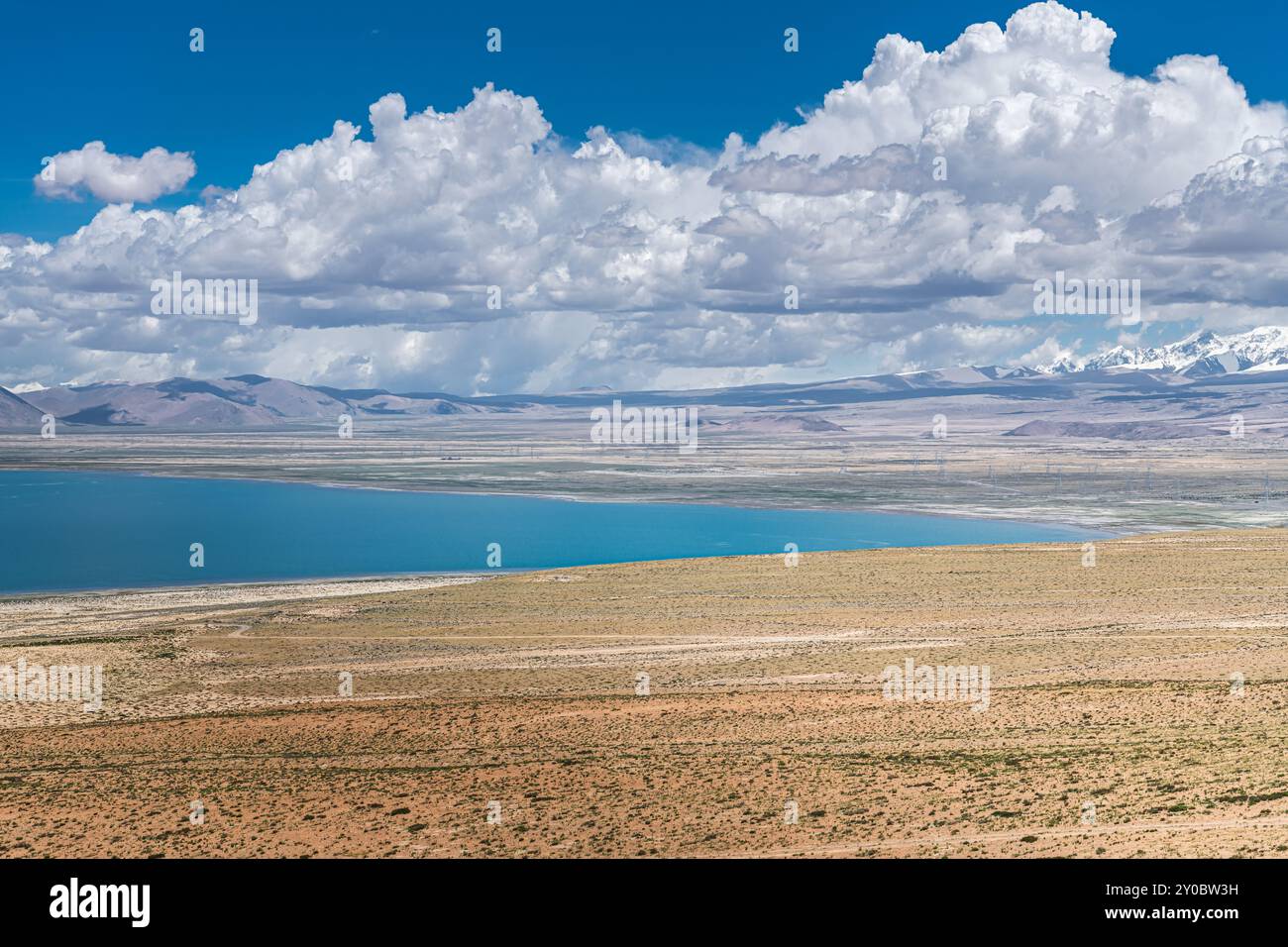 Lake Manasarovar in Western Tibet. According to the Hindu religion, the lake was first created in the mind of the Lord Brahma after which it manifeste Stock Photo