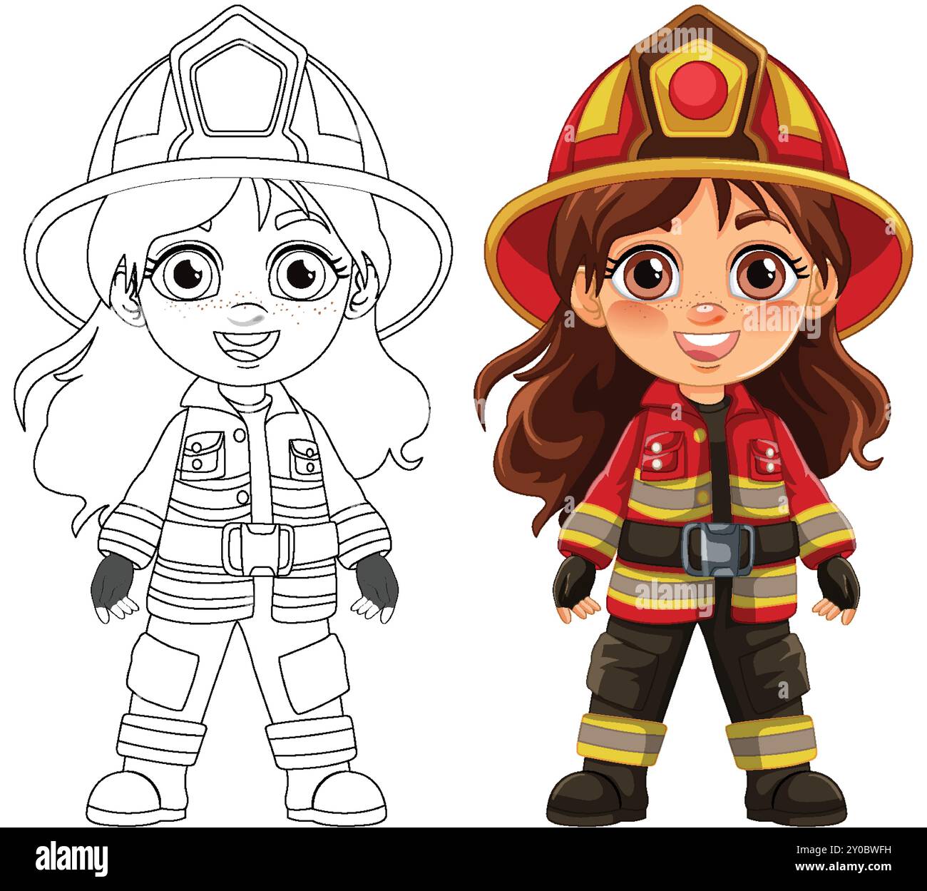 Color and outline of a young firefighter Stock Vector Image & Art - Alamy