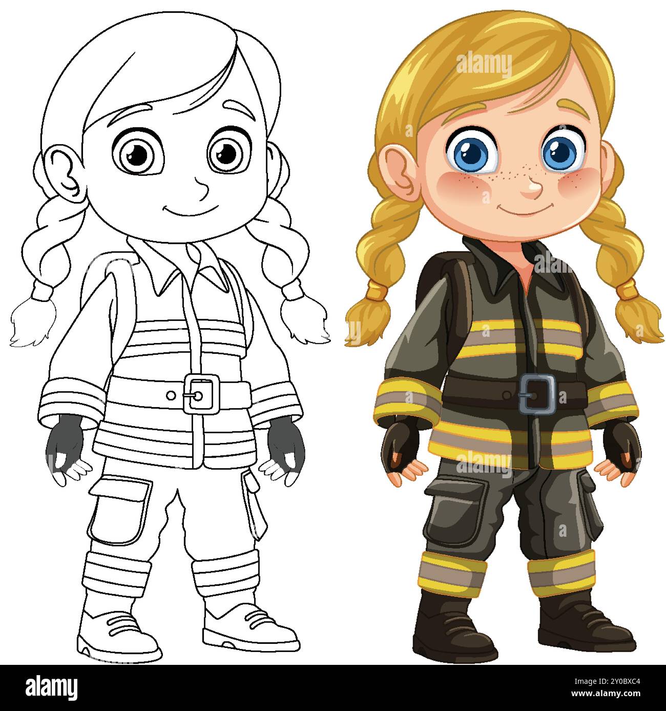 Cute girl in firefighter uniform vector art Stock Vector Image & Art ...