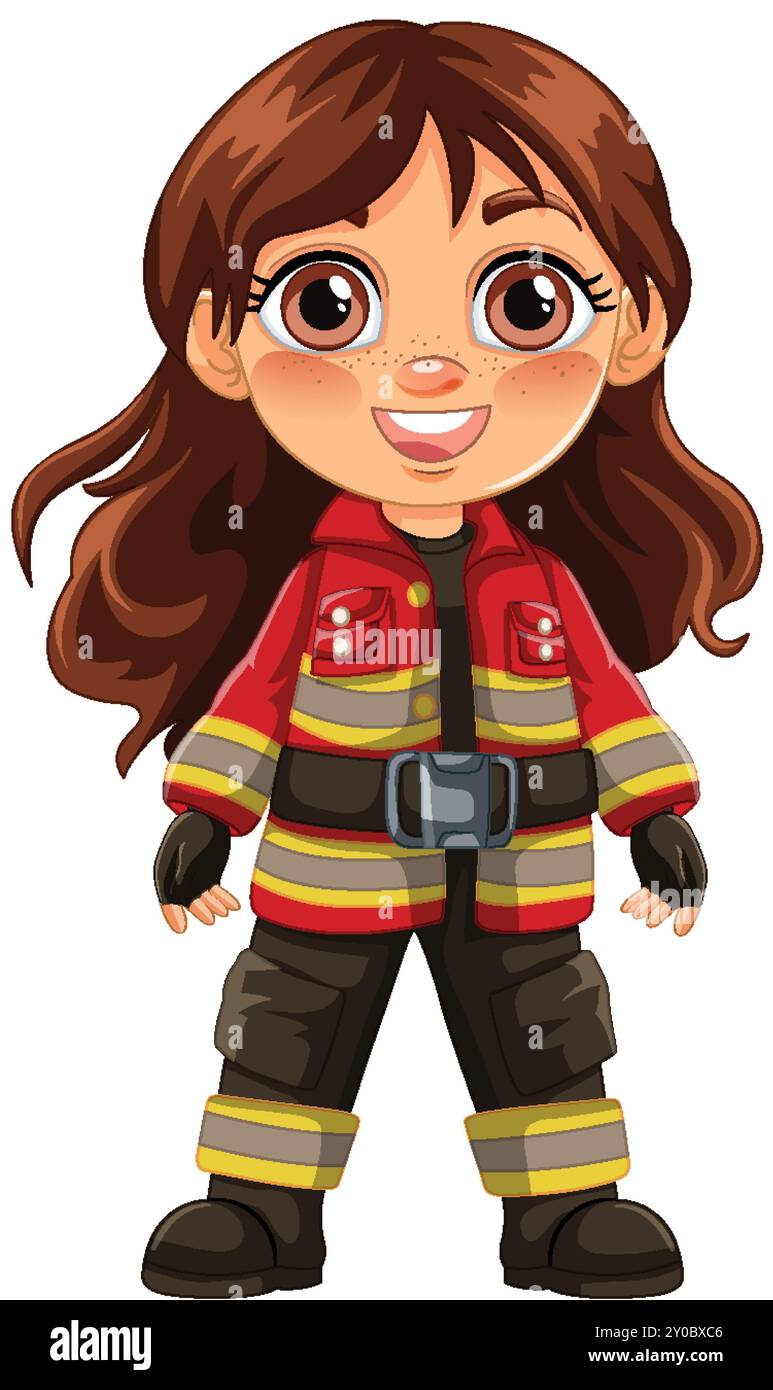 Smiling girl in firefighter uniform illustration Stock Vector Image ...