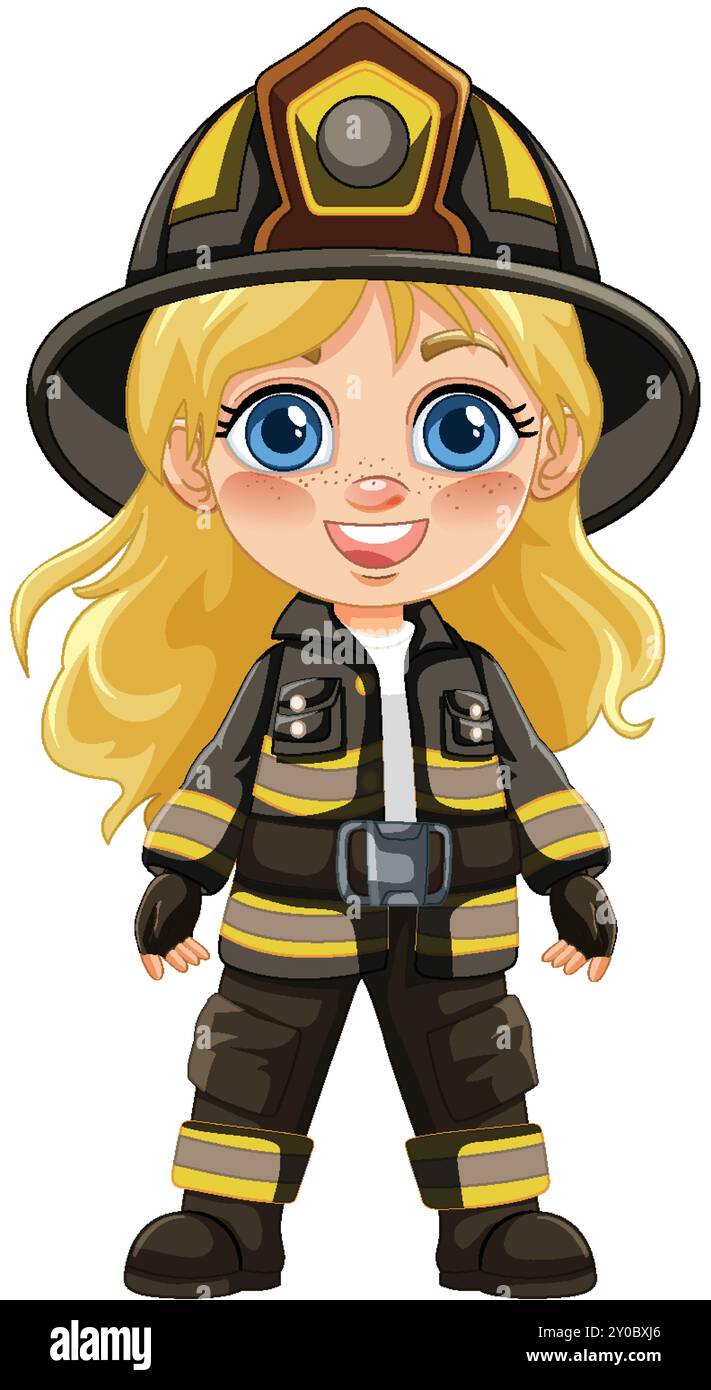 Illustration of a smiling girl firefighter Stock Vector Image & Art - Alamy