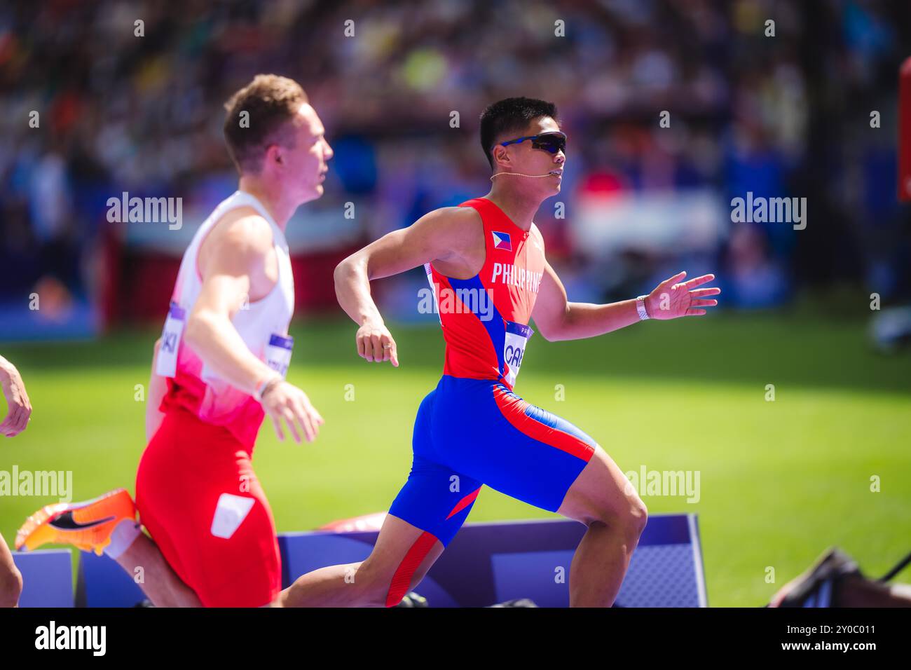 John Cabang participating in the 110 meters hurdles at the Paris 2024