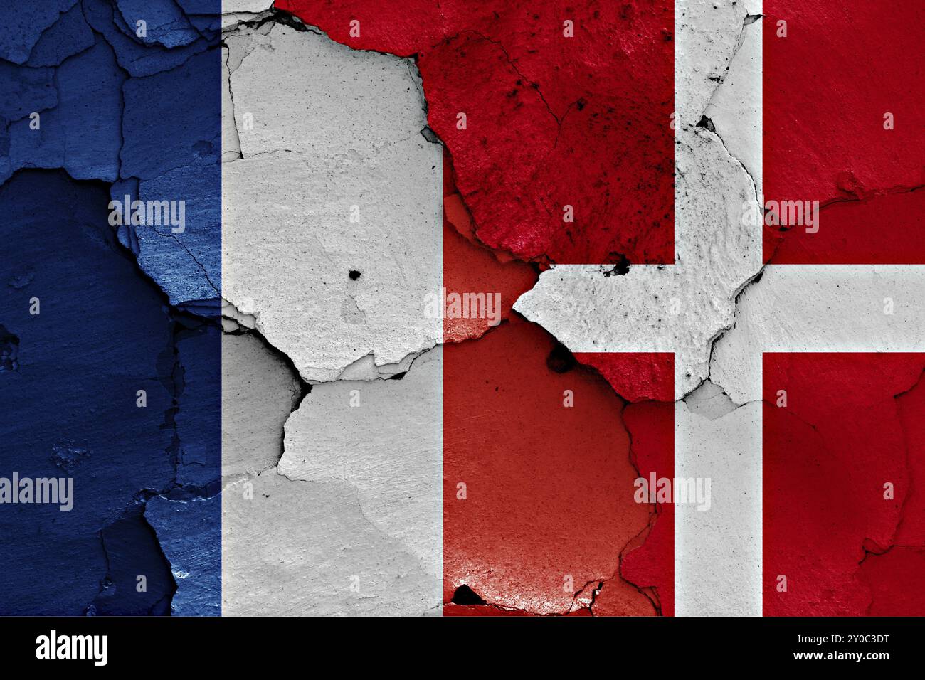 Flags of France and Denmark painted on cracked wall Stock Photo - Alamy