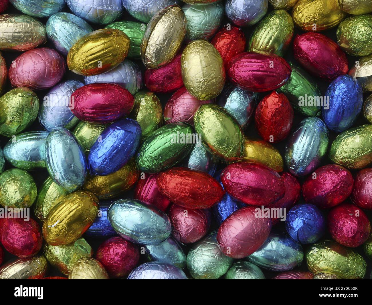 Colourful chocolate eggs in tin foil Stock Photo