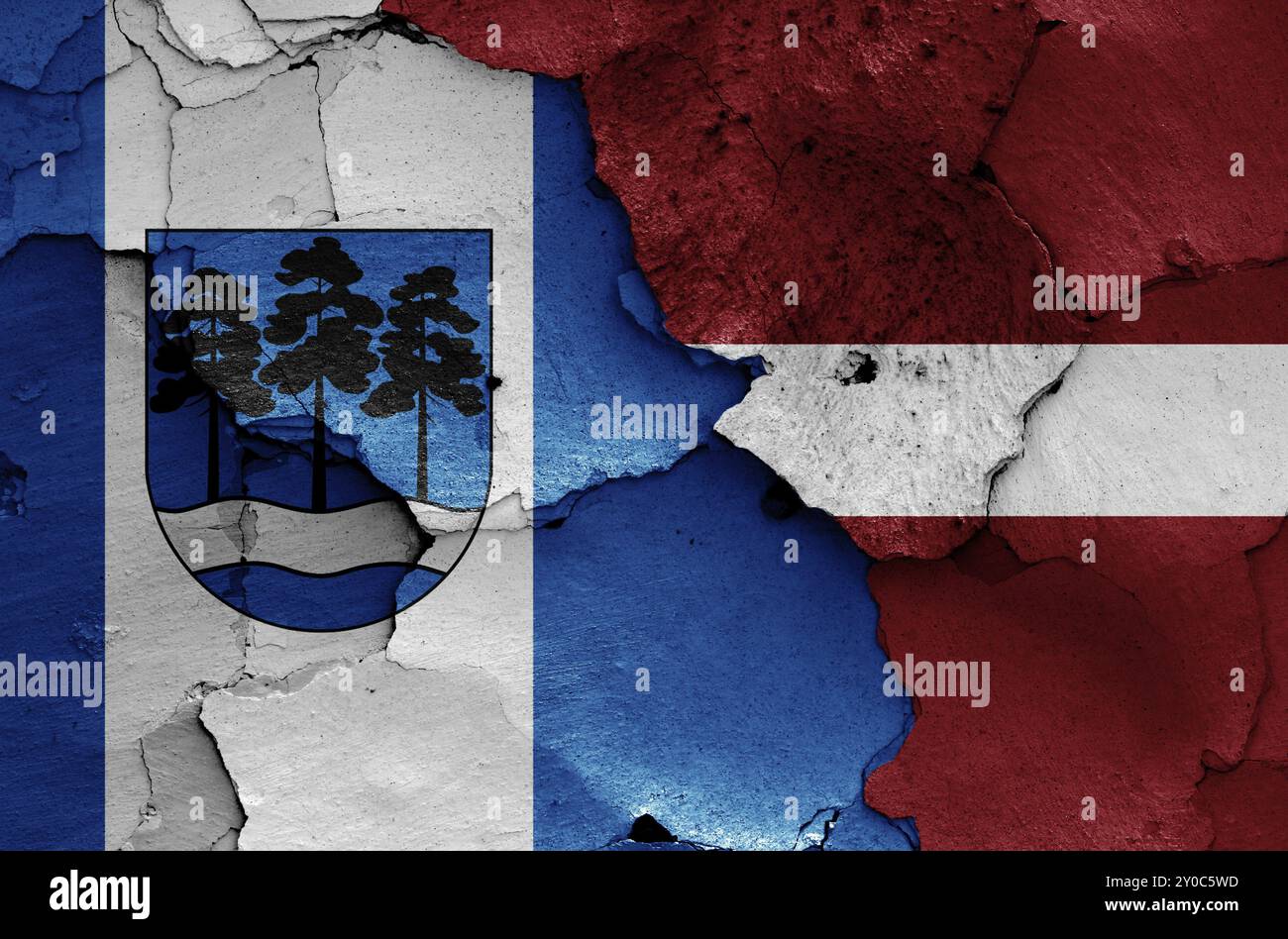 Flags of Ogre and Latvia painted on cracked wall Stock Photo - Alamy