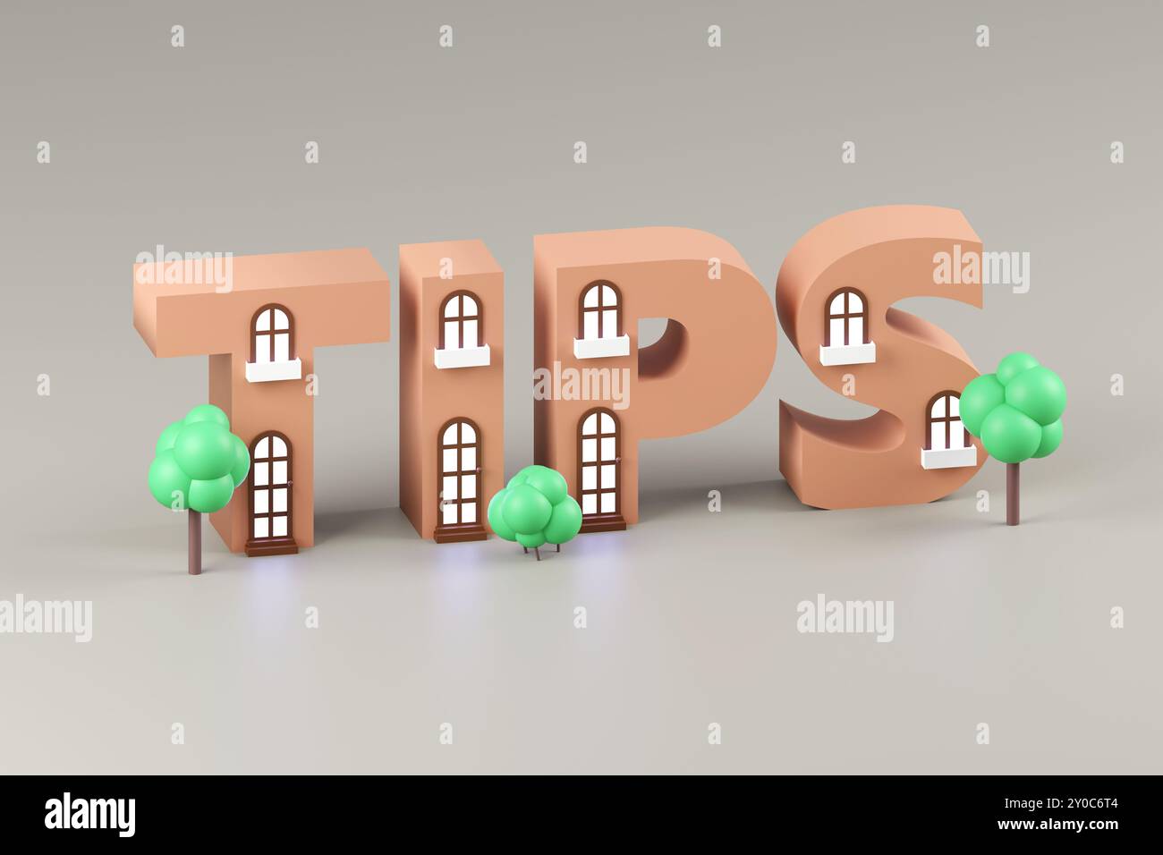Luxury inscription tips with small cute house and grey background, soft ...