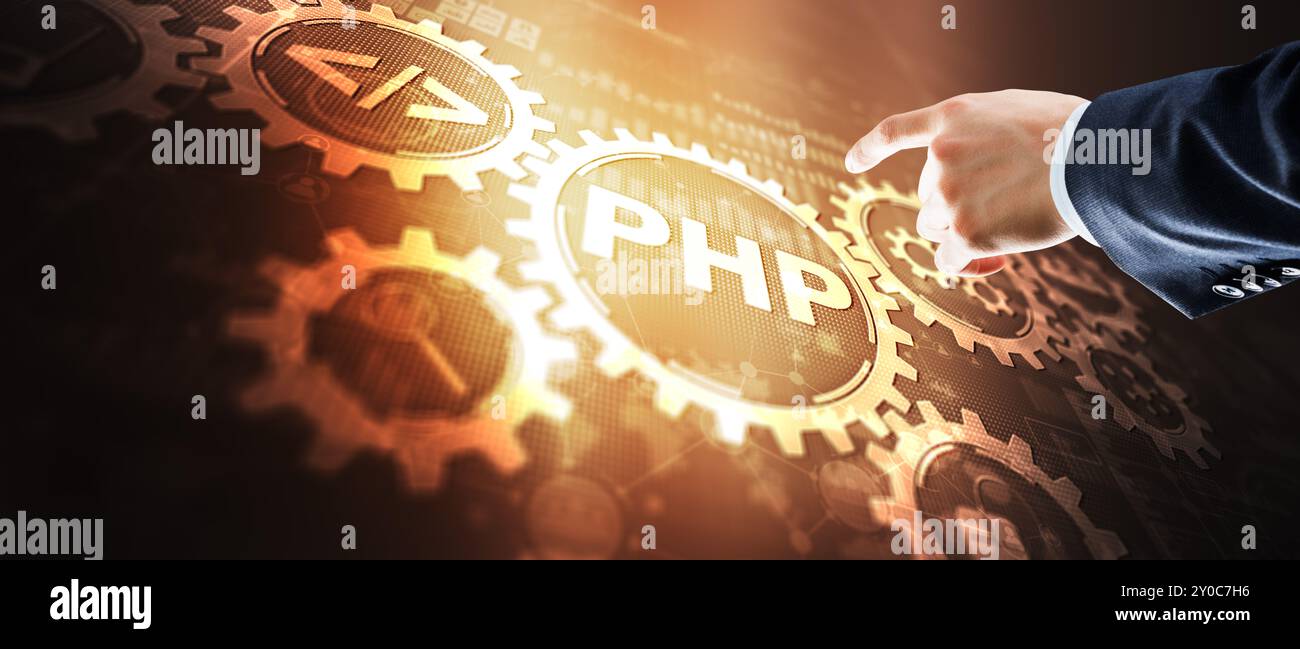 PHP. Web development concept. A general purpose interpreted scripting language. Stock Photo