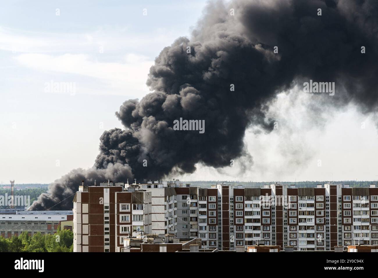 Black smoke from a major fire in a Moscow, Russia, Europe Stock Photo ...