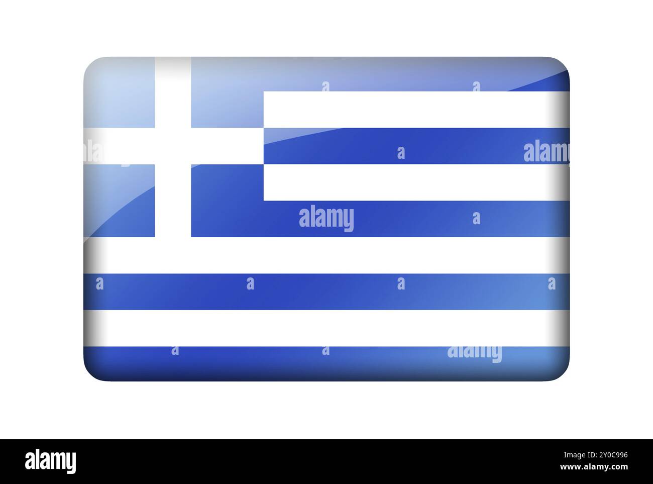 The Greek flag. Rectangular glossy icon. Isolated on white background ...