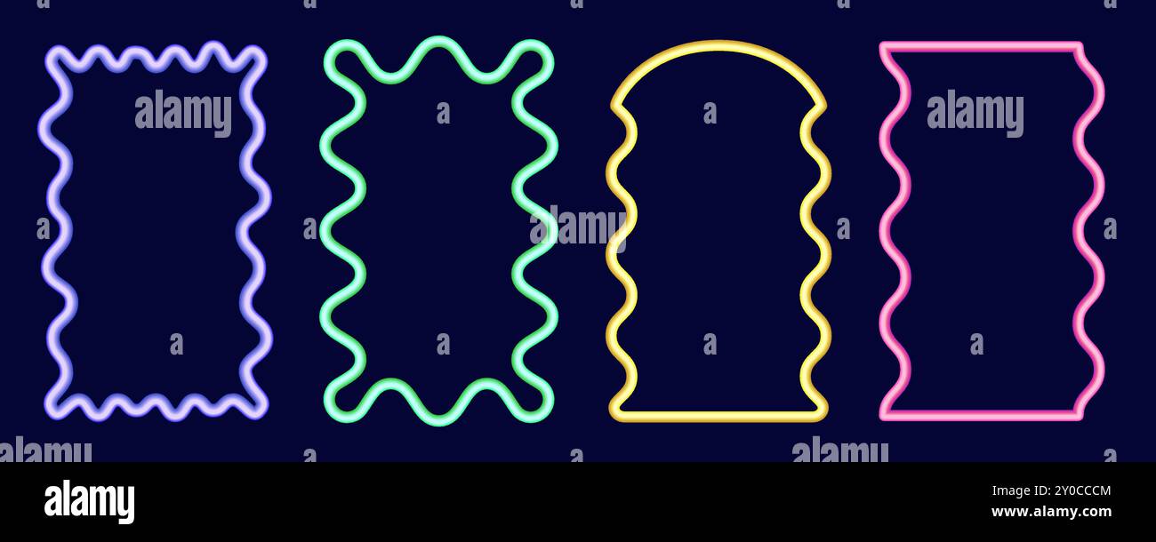 Wavy rectangle border frame. Squiggle edge box. Neon color scallop ...