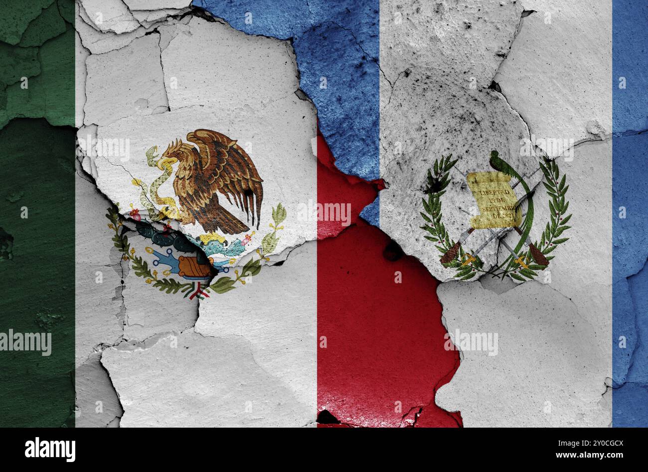 Flags of Mexico and Guatemala painted on cracked wall Stock Photo - Alamy