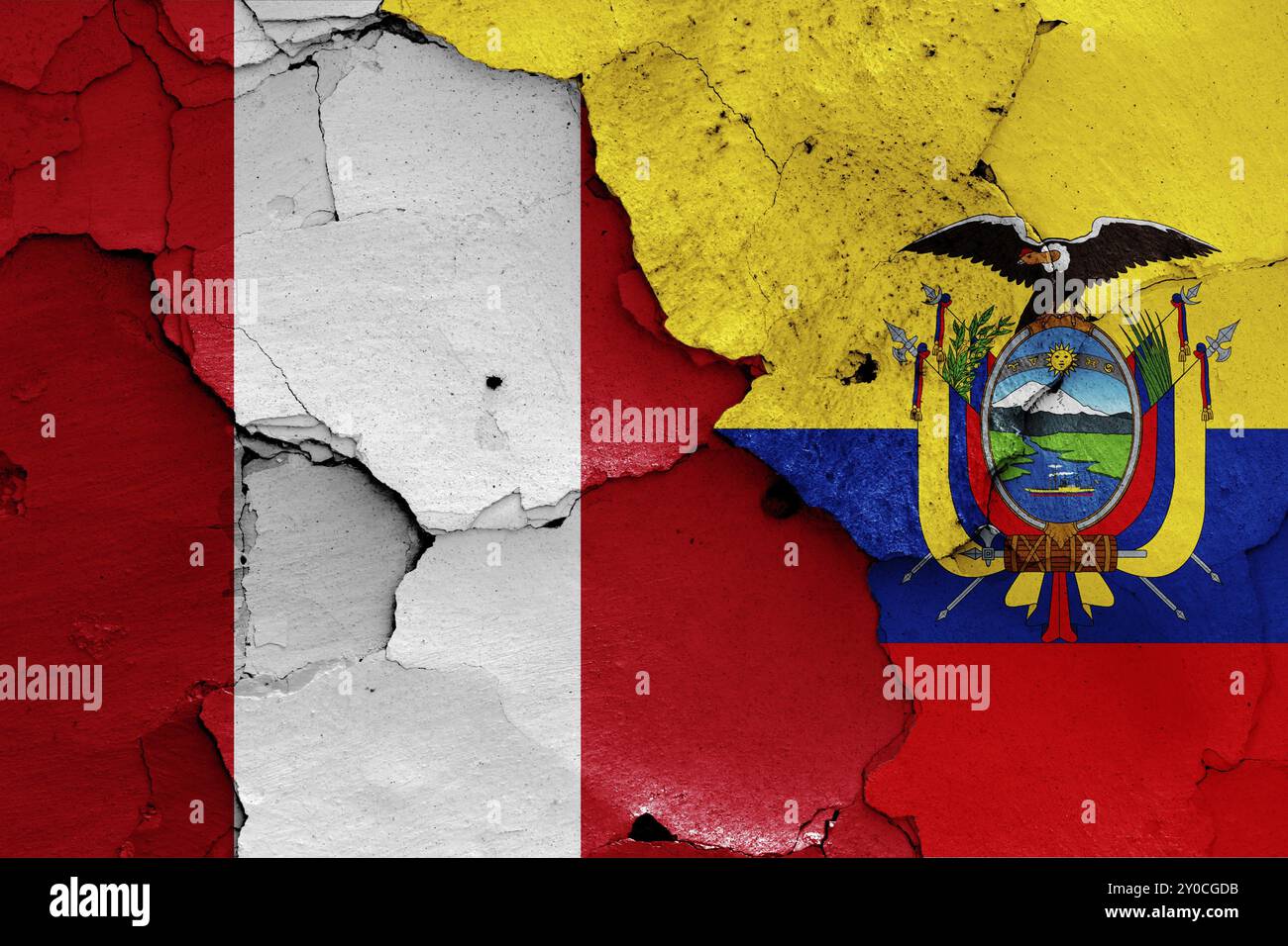 Flags of Peru and Ecuador painted on cracked wall Stock Photo - Alamy