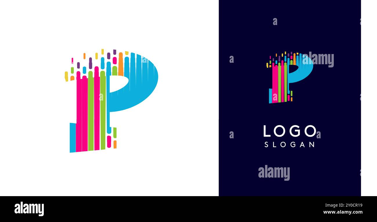 Colorful stripes transitioning into pixel-like elements fat logo ...