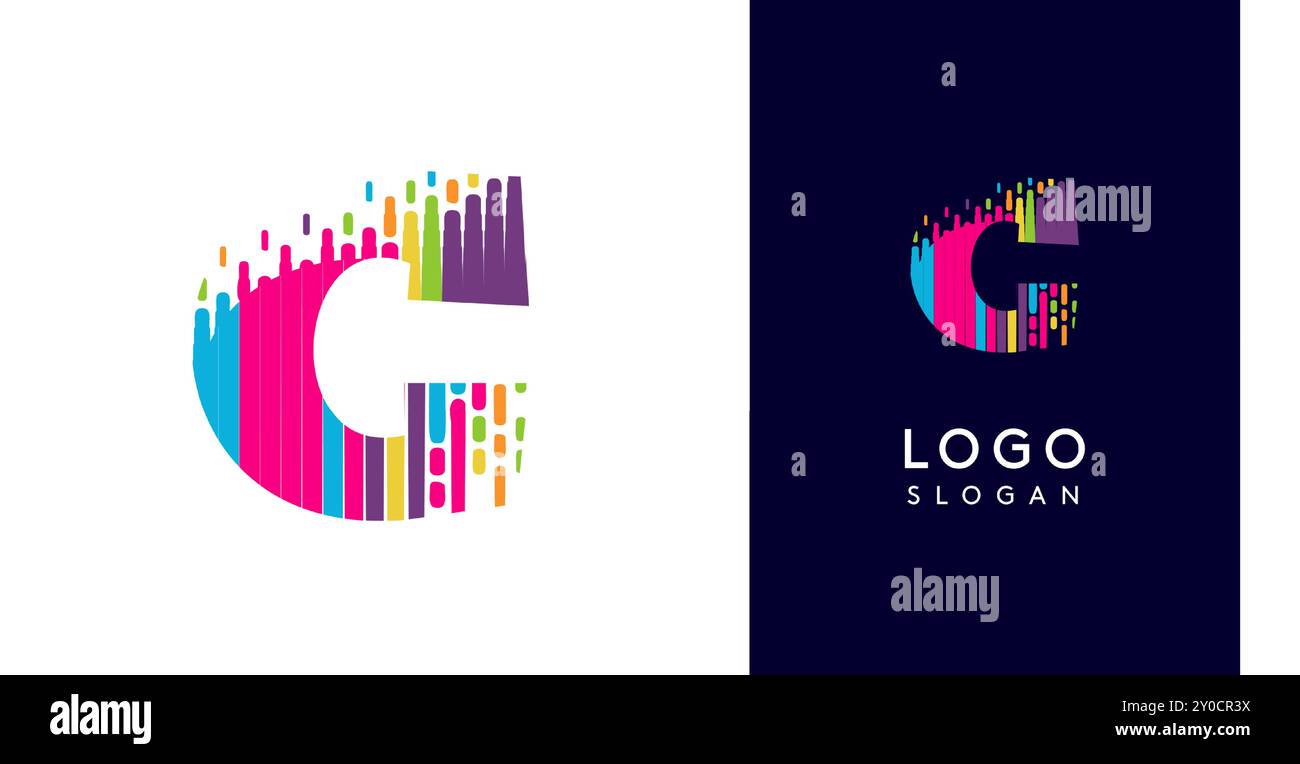 Colorful stripes transitioning into pixel-like elements fat logo ...