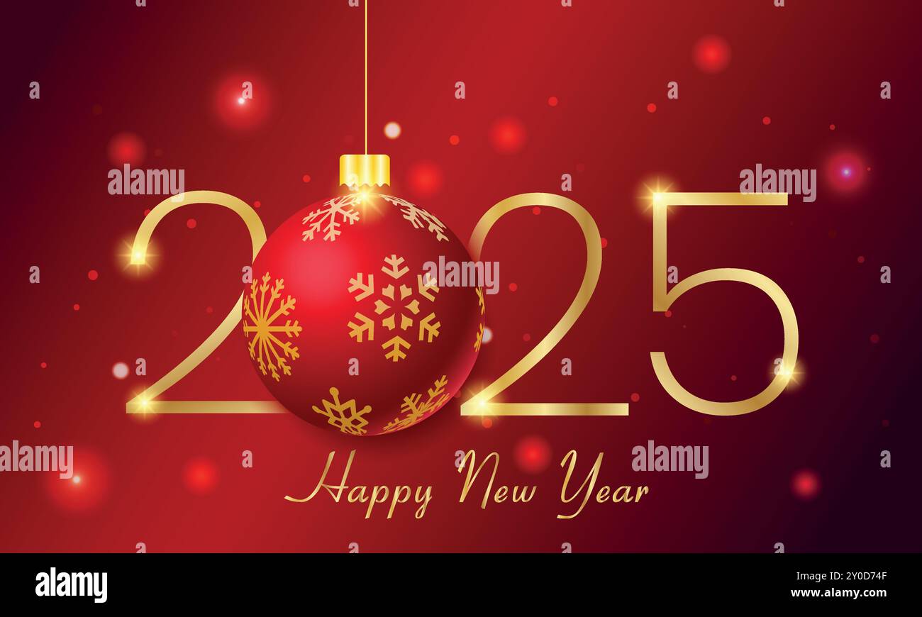Elegant 2025 Happy New Year Background with Red and Gold Christmas