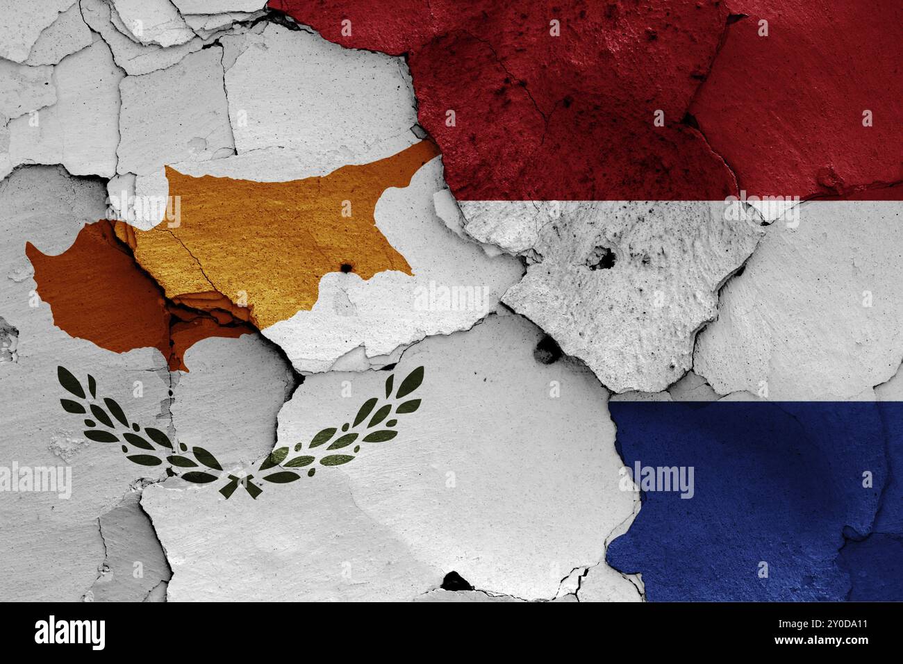Flags of Cyprus and Netherlands painted on cracked wall Stock Photo - Alamy